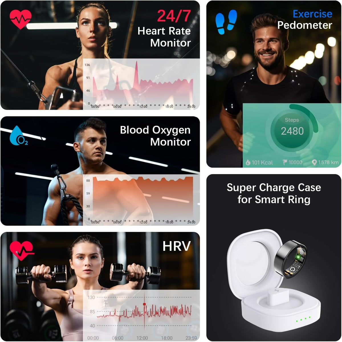 Health Tracker Ring, Smart Health Ring for Women Men with Heart Rate, Blood Oxygen, Sleep Monitor, Steps,Calories, No Subscription Fee, IP68 Waterproof Smart Ring for iPhone & Android (Black, 8#)