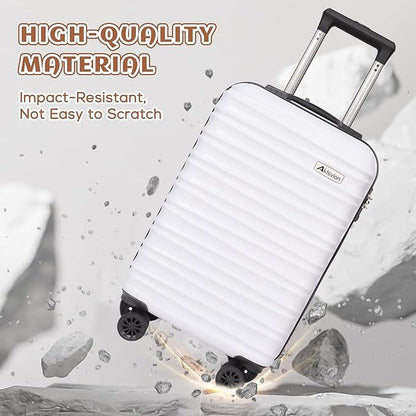 Carry on luggage 20 In suitcase with Spinner Wheels ABS & PC Hardside Luggage（Off white）