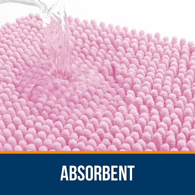 OLANLY Large Bathroom Rugs 40x24, Extra Soft Absorbent Chenille Bath Rugs, Rubber Backing Quick Dry, Machine Washable Bath Mats for Bathroom Floor, Tub and Shower, Home Decor Accessories, Pink