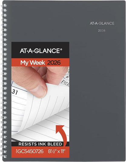 AT-A-GLANCE 2026 Planner, Weekly & Monthly, 8-1/2" x 11", Large, Spiral Bound, DayMinder, Gray (GC5450726)