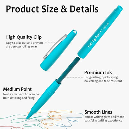 Lelix 40 Colors Felt Tip Pens, Medium Point Felt Pens, Assorted Colors Markers Pens For Journaling, Writing, Note Taking, Planner Coloring, Perfect as Art Office and School Supplies