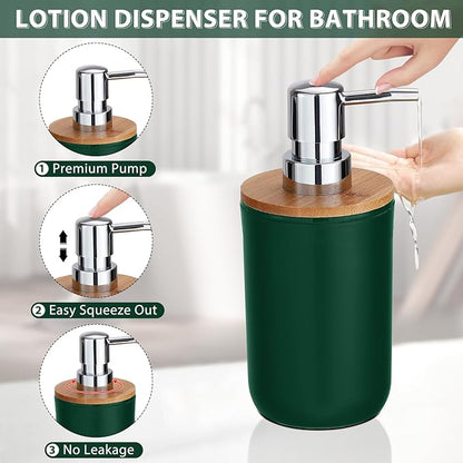 iMucci Bathroom Accessories Set 5Piece Hunter Green Bathroom Sets, Toothbrush Holder, Toothbrush Cup, Lotion Soap Dispenser, Soap Dish and Qtip Holder Bathroom Decor