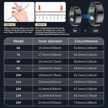 Health Tracker Ring, Smart Health Ring for Women Men with Heart Rate, Blood Oxygen, Sleep Monitor, Steps,Calories, No Subscription Fee, IP68 Waterproof Smart Ring for iPhone & Android (Black, 12)