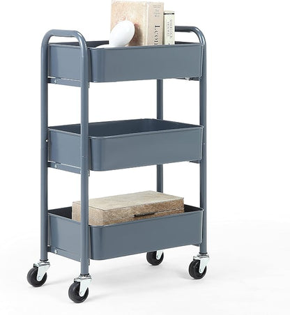 SunnyPoint 3-Tier Delicate Compact Rolling Metal Storage Organizer - Mobile Utility Cart Kitchen/Under Desk Cart with Caster Wheels - Blue (15.35" X 10.24" X 26.8"H)