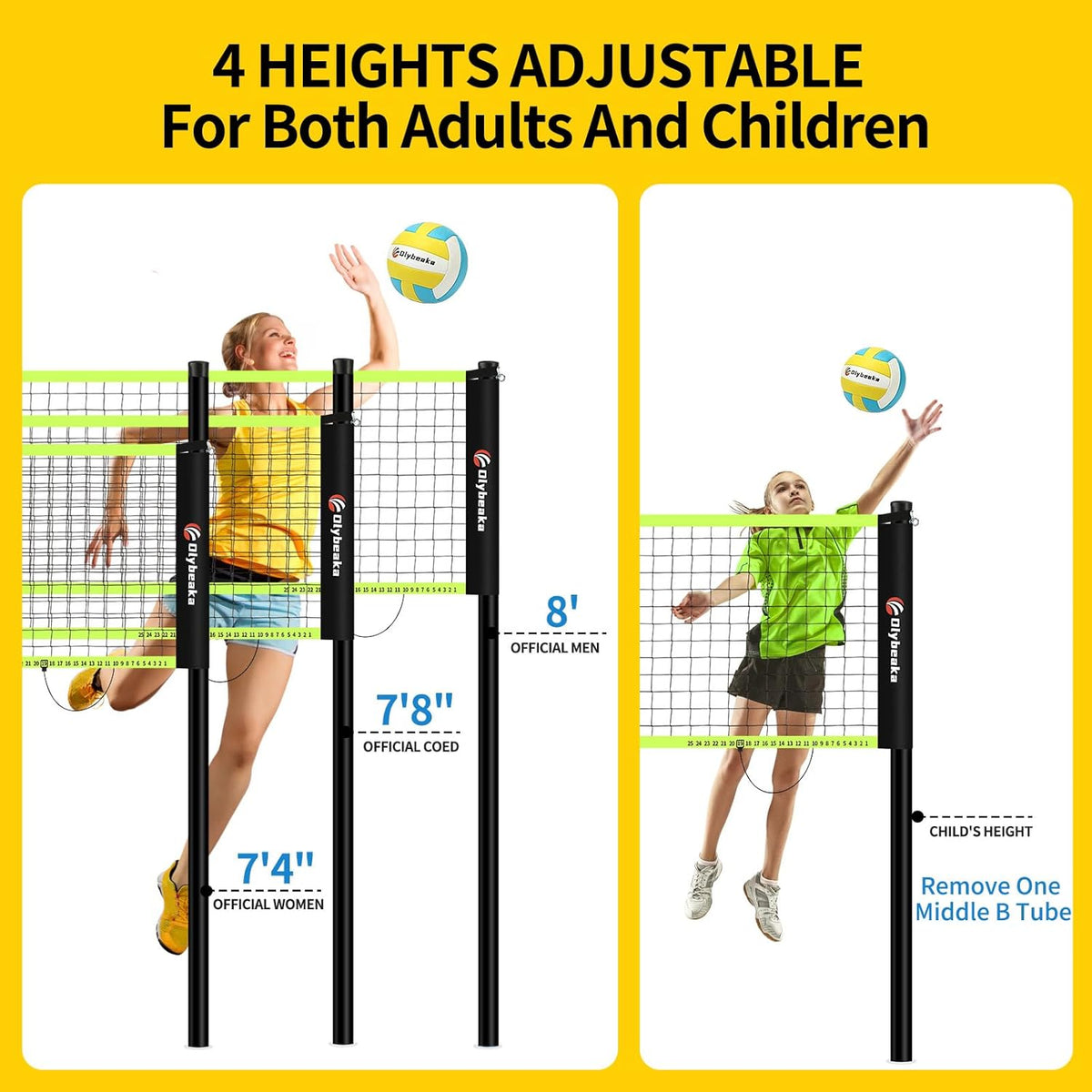 20FT Outdoor Volleyball Net Set System for Backyard Beach with Anti-Sagging Net, Iron Adjustable Height Poles, Soft PU Volleyball and Pump, Carry Bag - Instant Set Up & Durable