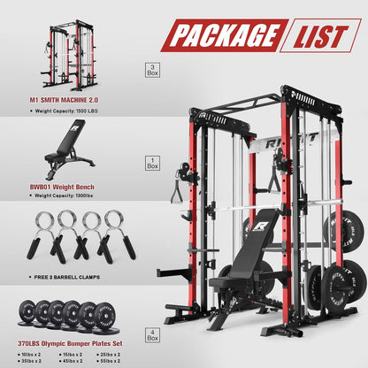 RitFit M1 & M1 Pro Smith Machine with Cable Crossover System, Multi-Function Squat Rack Power Cage for Home Gym, Power Rack and Packages