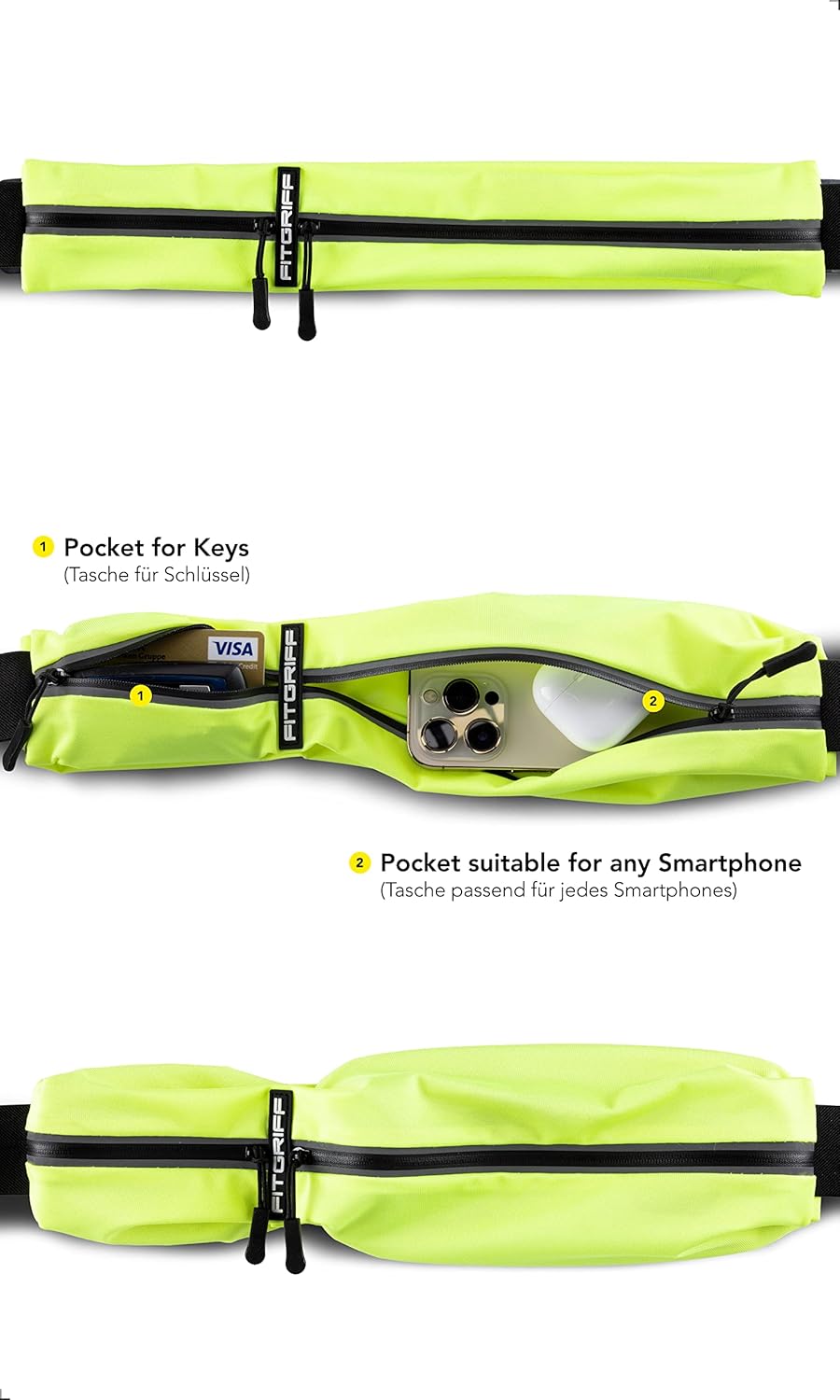 Fitgriff® Running Belt for Men & Women - Secure Jogging Pouch for Phone, Keys & Essentials - For All Cell Phones