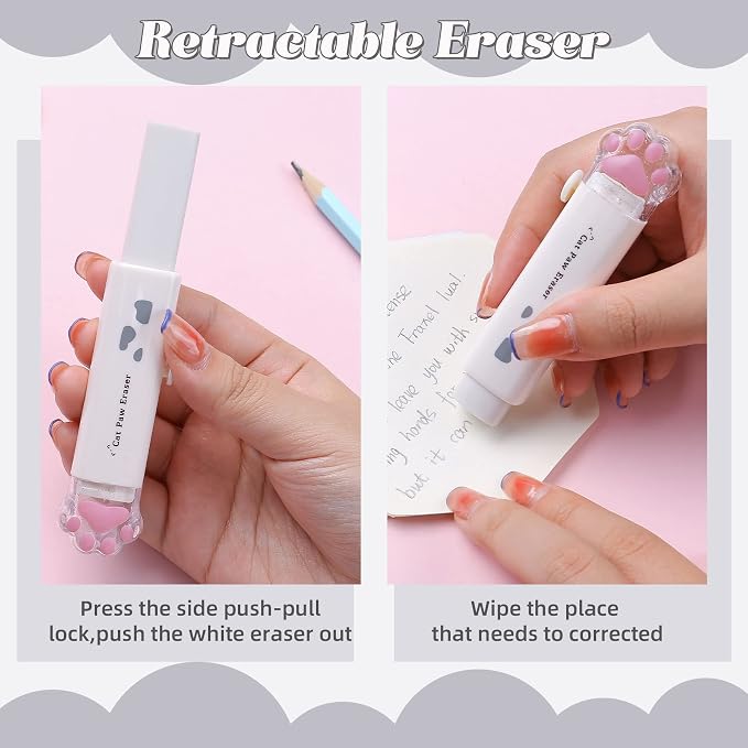 9 Pcs Cute Cat Paw Stationery Set Kawaii School Supplies Including Pencil Sharpener Retractable Eraser Correction Tape Sticky Notes Ruler Mini Scissors Utility Knife for Cat Lovers Students (White)