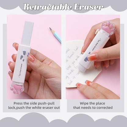9 Pcs Cute Cat Paw Stationery Set Kawaii School Supplies Including Pencil Sharpener Retractable Eraser Correction Tape Sticky Notes Ruler Mini Scissors Utility Knife for Cat Lovers Students (White)