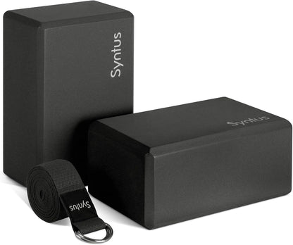 Syntus Yoga Block and Yoga Strap Set, 2 Soft Non-Slip Yoga Blocks 9×6×4 inches, 8FT Metal D-Ring Strap for Yoga, General Fitness, Pilates, Stretching and Toning