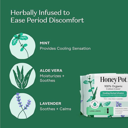 The Honey Pot Company - 120ct - Herbal Long Panty Liners for Women - Infused w/Essential Oils for Cooling Effect & Organic Cotton Cover - Feminine Care