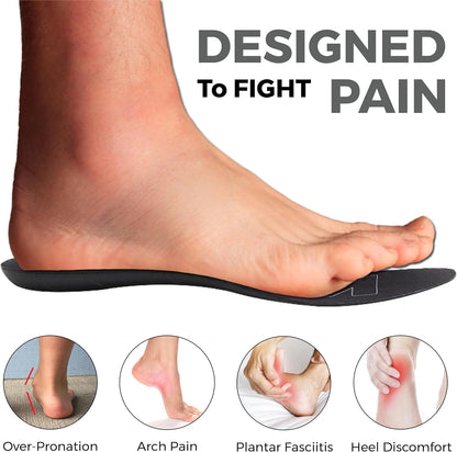 Ultra-Thin Plantar Fasciitis Insoles Designed for Comfort & Maximum Pain Relief, Ideal for Dress Shoes & Boots | Black (Men's 7 – 7.5, Women's 8.5 – 9)