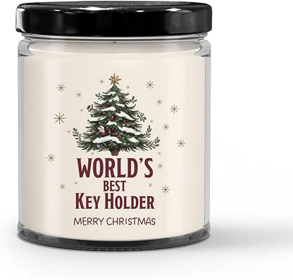World's Best Key Holder Candle for Christmas Party - Gifts for Coworker Staff Security Officer Boss Manager Men & Women - 9oz Vanilla Scented Soy Wax - Holiday Keepsake