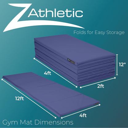 Z Athletic Folding Panel Mats for Gymnastics, Martial Arts, Tumbling (4ft x 12ft x 2in)