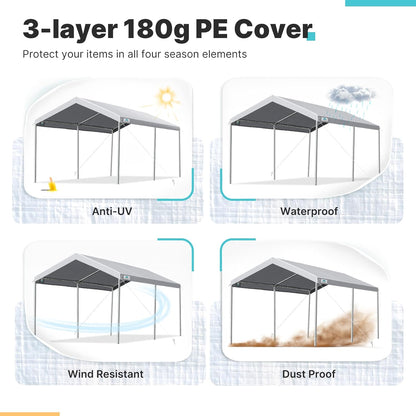 ADVANCE OUTDOOR Adjustable 10x15 ft Heavy Duty Carport Car Canopy Garage Boat Shelter Party Tent, Adjustable Height from 9.5 ft to 11 ft, Gray