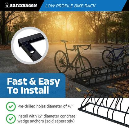 Sandbaggy Commercial Low Profile Bike Rack - Outdoor, Surface Mount, Steel - 4 Bike (4 Capacity (Low-Profile), 2)