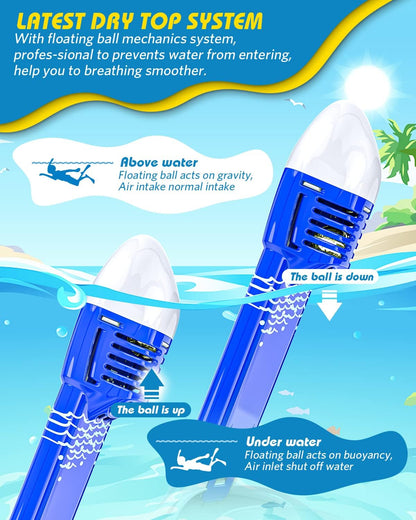 QingSong Kids Snorkel Mask Full Face, Snorkeling Set with Camera Mount, Foldable 180 Degree Panoramic View Snorkeling Gear Anti-Fog Anti-Leak