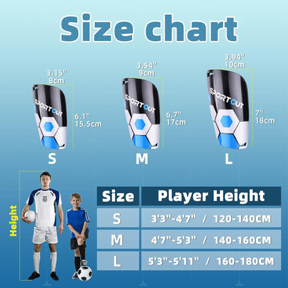 Sportout Soccer Shin Guards - Shin Guards Soccer Kids Youth Adult Protective Shin Pads with Sleeves and Insert Pocket for Boys Girls for Age 4-6, 6-8, 8-10,10-12,12-14,14-Adult