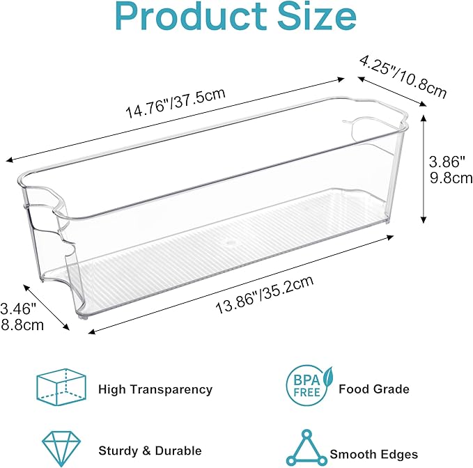 Vtopmart Breastmilk Storage Container 4PCS Set, Clear Freezer and Fridge Organizer Bins, Plastic Storage Bins for Breast Milk, Baby Pouches, Formula, Bottles and Yogurts, 4.3’’ Width, 14.7" Long