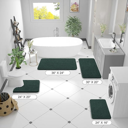 OLANLY Bathroom Rugs 36x24, Extra Soft Absorbent Chenille Bath Rugs, Rubber Backing Quick Dry, Machine Washable Bath Mats for Bathroom Floor, Tub and Shower, Home Decor Accessories, Blackish Green