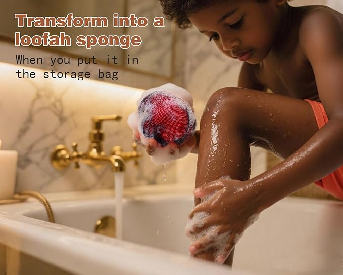 2 Pack African Net Sponge Exfoliating Body Scrubber Bath Sponge for Daily Use (Dark Brown+Light Brown)