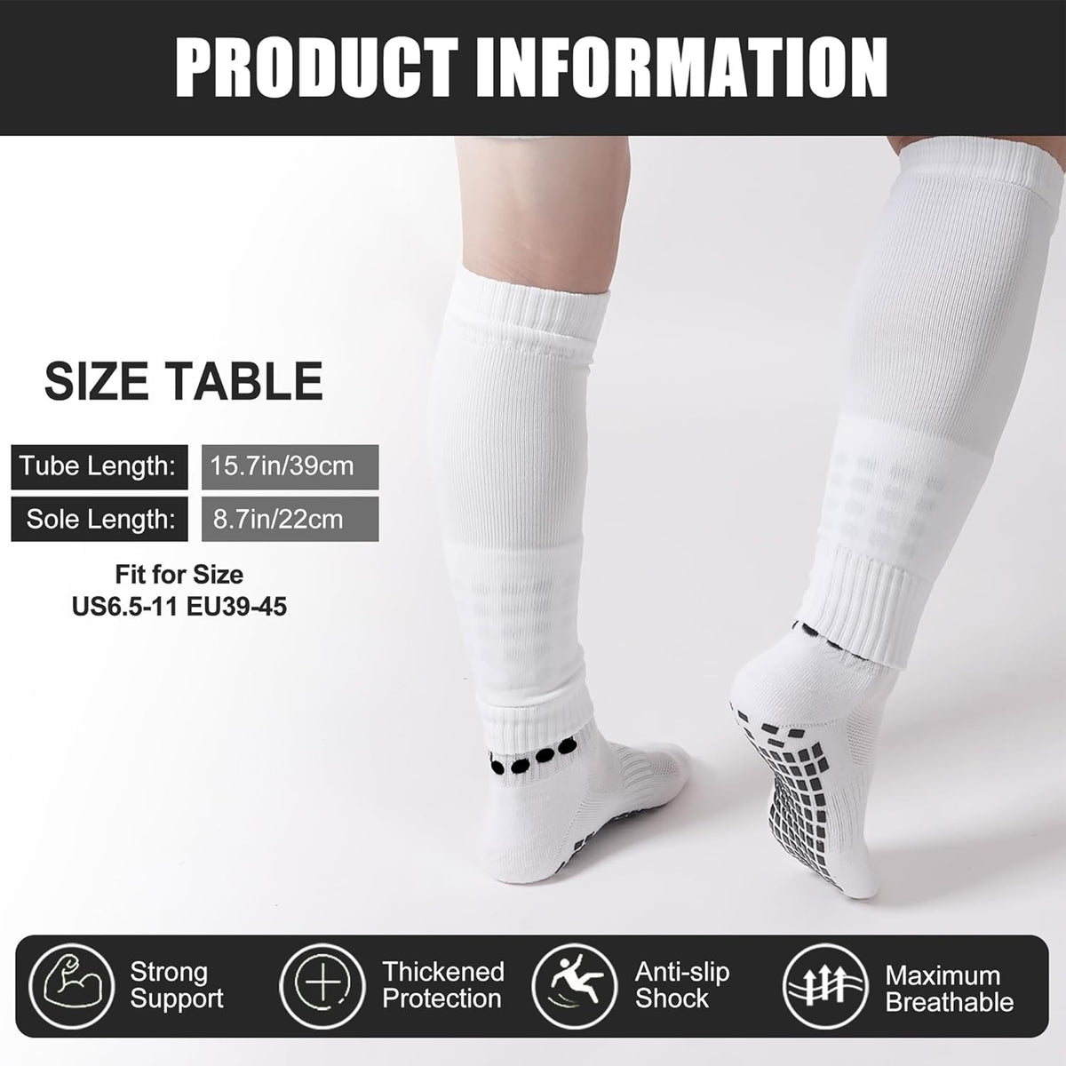 2 Set Grip Soccer Socks and Shin Guard Sleeves Non Slip Soccer Sleeve Socks for Men Women