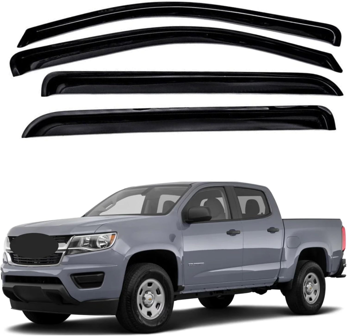 KPY Window Visor Compatible with Chevrolet Chevy Colorado Crew Cab 2015-2022 & GMC Canyon Crew Cab 2015-2022, 4PC Rain Guard Side Vent Deflectors in-Channel Style, 2016 2017 2018 2019 2020 2021 2022