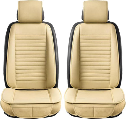 Universal Leather Car Seat Covers Full Set, Car Seat Cushion Covers Protector for Cars SUV Pick-up Truck Van Interior Accessories(Beige)
