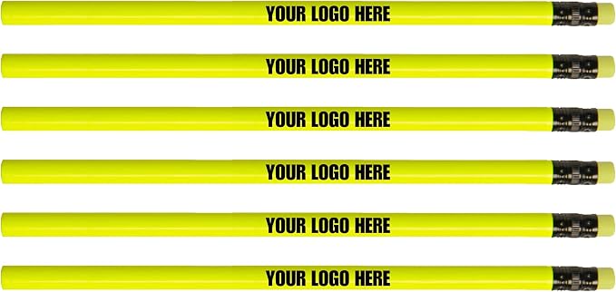 Custom Round Neon Pencil. Promotional Personalized Imprinted Round Neon Pencils. Custom Printed Name/Business/Event Information (Neon Yellow, 1000 Count, Pack of 1)