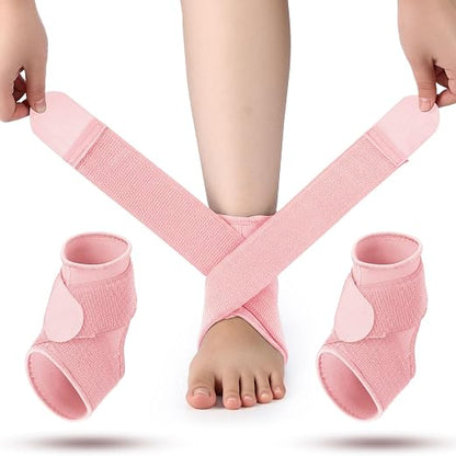 Honoson 2 Pcs Ankle Brace Kid Ankle Support Youth Neoprene Lace up Compression Sleeve Foot Brace Stabilizer with Adjustable Strap for Sport Sprained Plantar Fasciitis Achilles Tendonitis(Pink,L)
