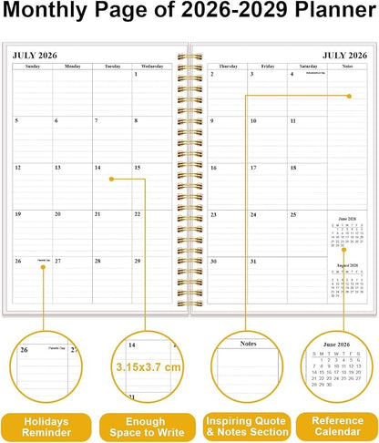2026-2029 Monthly Planner - 36 Month PLanner Calendar from August 2026 to June 2029, 3 Year Planner 2026-2029 with Flexible Cover, Inner Pocket, Perfect for Home | School | Office, 5.8" x 8.5", Crushed Flower