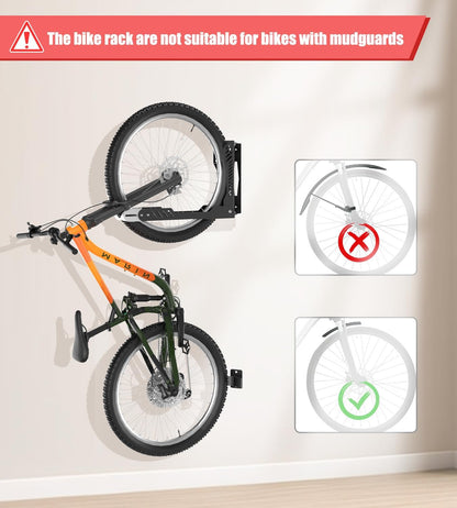 Bike Wall Mount 2 Pack Swivel Bike Rack for Garage, No Heavy Lifting Required Wall Bike Hangers Can Holds up to 77 lbs, Black