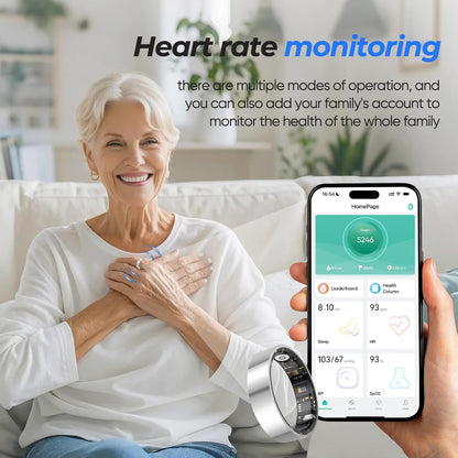 Smart Ring with Sleep Apnea Monitoring, No APP Subscription, 10-Day Battery Life, Stress/Heart Rate/Women's Health Tracker, Android & iOS Compatible (Silver, 7)