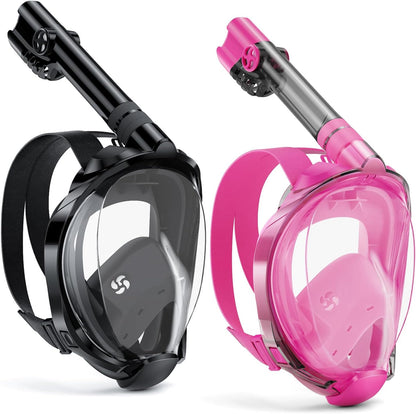 W WSTOO Full Face Snorkel Mask Adults,Suitable for Beginners Dry Top Snorkeling Gear,Can Your Mouth or Nose to Breathe,180 Degrees Panoramic View,Anti-Fog Anti-Leak,Summer Travel and Vacationing Gifts