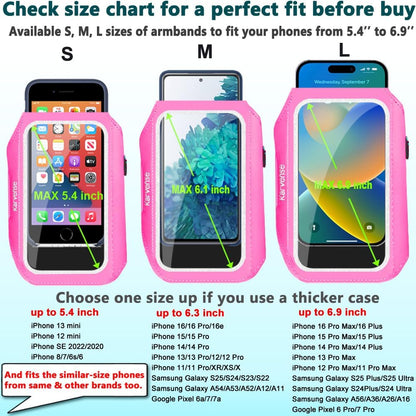 Running Phone Holder, Arm Band for Running for iPhone & Samsung Galaxy, Cell Phone Armband Holder for Walking, Gym, Workout, Men, Women, w/Adjustable Strap & Zipper Pocket (Pink-L)
