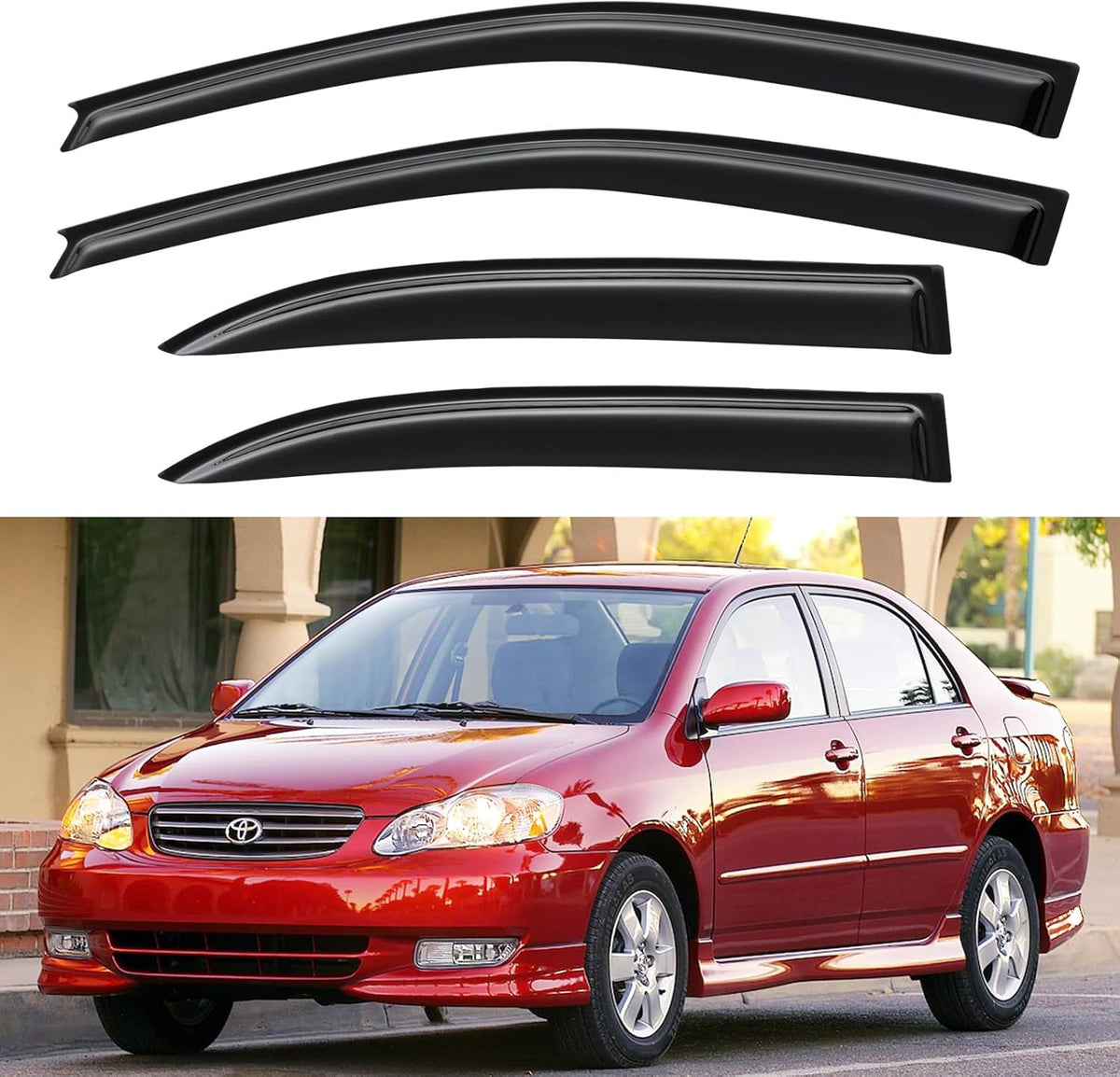 Window Visors Rain Guards Shield for 2003-2008 Toyota Corolla, Out-Channel Window Vent Wind Deflectors Visors Shades for 03-08 Corolla