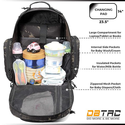 Diaper Bag Backpack for Dad, DBTAC Large Baby Nappy Bag for Men w/Changing Mat, Insulated+Wipe Pockets, Stroller Straps, Black Camo