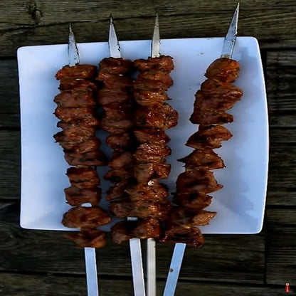 12 Pack Kebab Skewers 22 Inch Stainless Steel Grilling BBQ Skewer Reusable Barbecue Skewers Flat Stick with Wood Handle,Ideal for Koubideh Brazilian Chicken Shrimp Turkish Shish Kabob