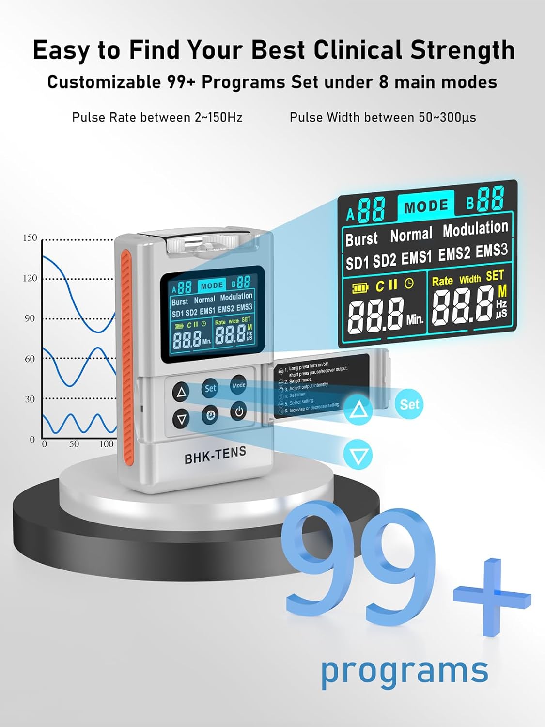 Digital TENS Unit with 8 Electrodes Pads, EMS TENS Unit Muscle Stimulator for Back Pain Relief, Upgraded Color LCD TENS Machine, Rechargeable Tens Massager for Neck Pain Relief, Sciatica Pain Relief