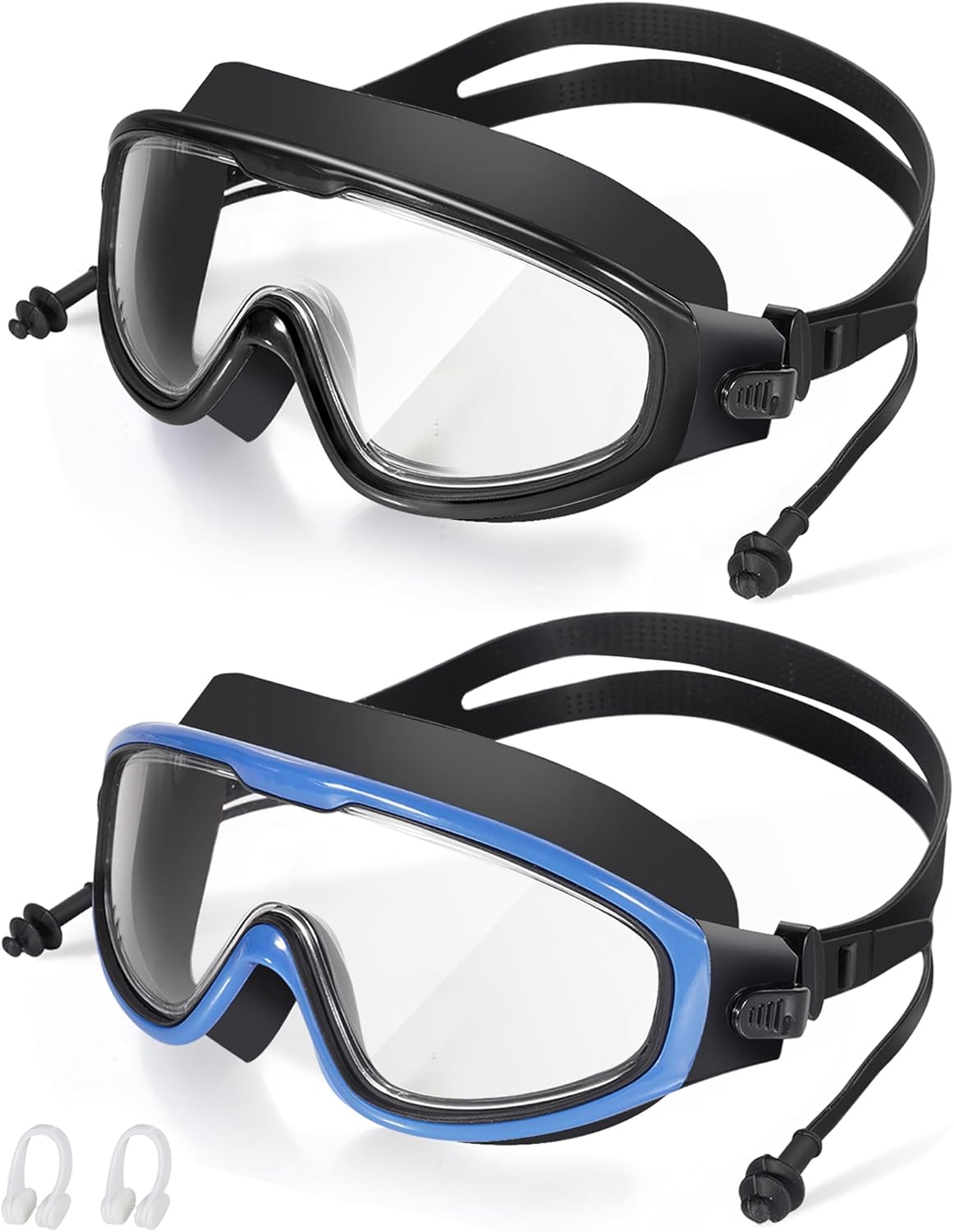 Adult Swimming Goggles,Leak-Proof,Anti-Fog Pool Glasses,Wide View Swim Goggles with Ear Plugs and Nose Clip