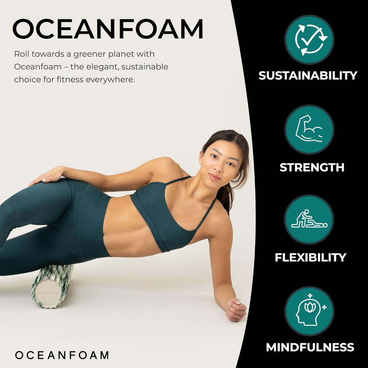 Oceanfoam Tidal Roller - Hunter Marbled - Muscle Massage Foam Roller for Back Pain & Stretching - Firm and Ergonomic Wide Wave Textured - Yoga, Athletics, & Wellness - Full Size, 20" x 5"