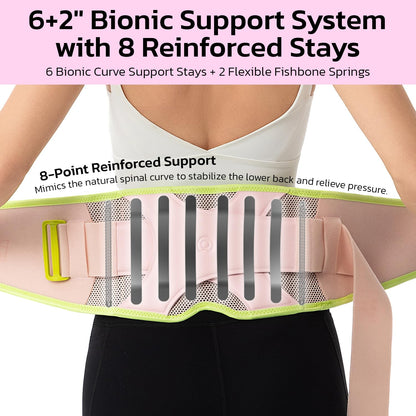 Back Brace for Lower Back Pain Relief, 8X Powerful Support System,Lumbar Support Belt for Men & Women Ergonomic 3D Design with Adjustable Strap for Fitness Running Home Pilates Hot Pink S