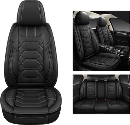 Pariitadin Leather Car Seat Covers Full Set, Waterproof Faux Leather Seat Covers for Cars, Non-Slip Car Interior Covers Universal Fit for Most Cars Sedans Trucks SUVs, Black