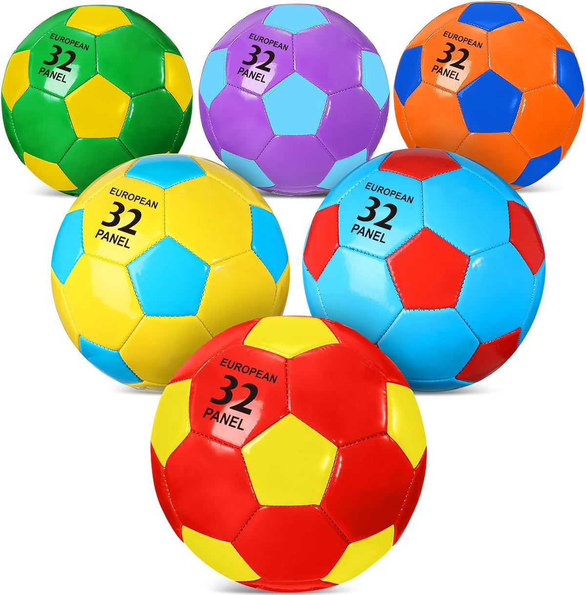 HyDren 6 Pcs Soccer Ball with Pump Colorful Official Soccer Ball for Kids Youth Adult Indoor Outdoor Soft Sport Gift for Training Practice Game