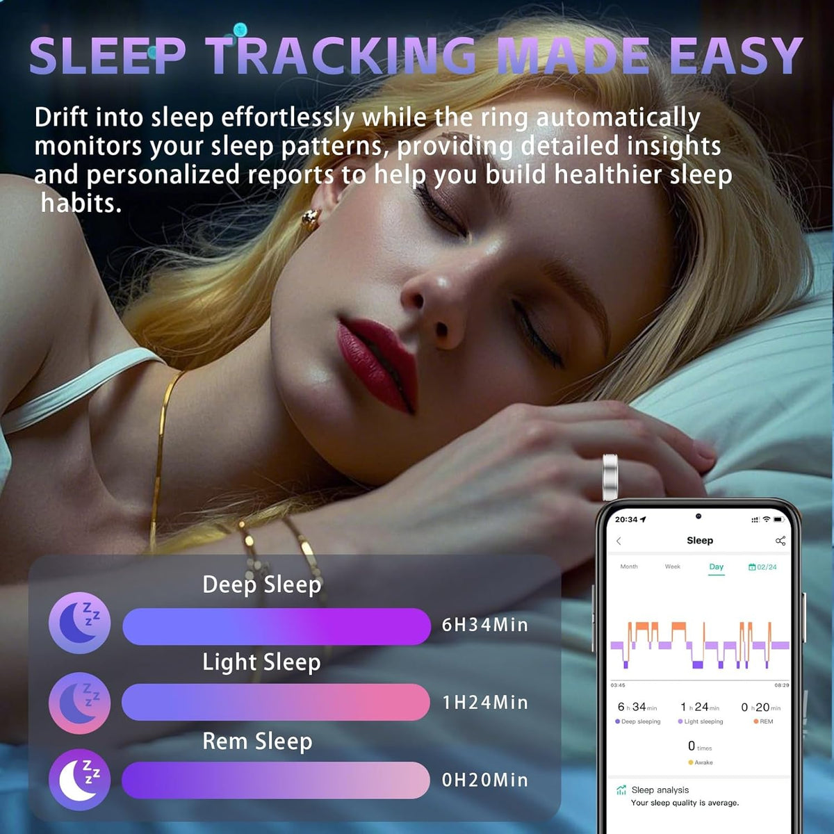 Smart Ring Health Tracker, Fitness Tracker Ring for Women Men, Monitoring of Pedometer, SpO2, Sleep Quality, Heart Rate, No Subscription Fee, Sport Rings for iOS & Android (Silver, 7)
