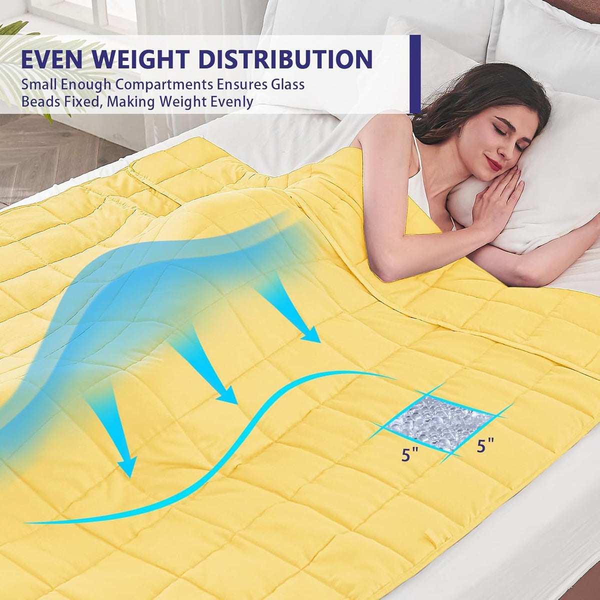 yescool Weighted Blanket for Adults (20 lbs, 60” x 80”, Yellow) Cooling Heavy Blanket for Sleeping Perfect for 190-210 lbs, Queen Size Breathable Blanket with Premium Glass Bead, Machine Washable