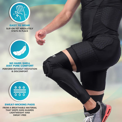 TUOY Knee Pad with Shin Guard Pads, Protective Shin/Knee Sleeve Support for Soccer, Football, Basketball, Wrestling, Volleyball (A Pair)