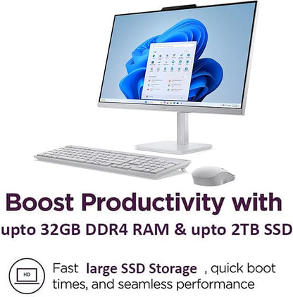 Lenovo 24" FHD All-in-One Desktop Computer for Home & Office, Intel Processor, 8GB RAM, 256GB PCIe SSD, HDMI, WiFi 6, Bluetooth 5.2, Business AIO, Vent-Hear, Wireless Keyboard & Mouse, Windows 11