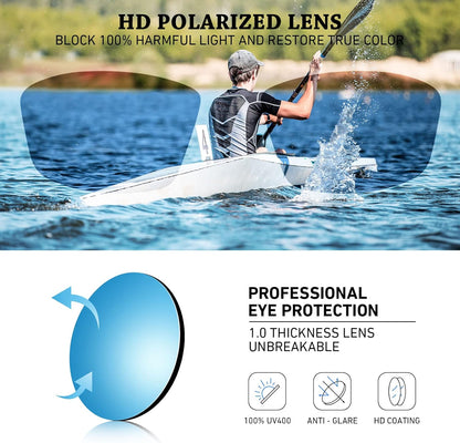 Polarized Sports Sunglasses for Men Women,Fishing Driving Rectangular Goggles UV400 Protection