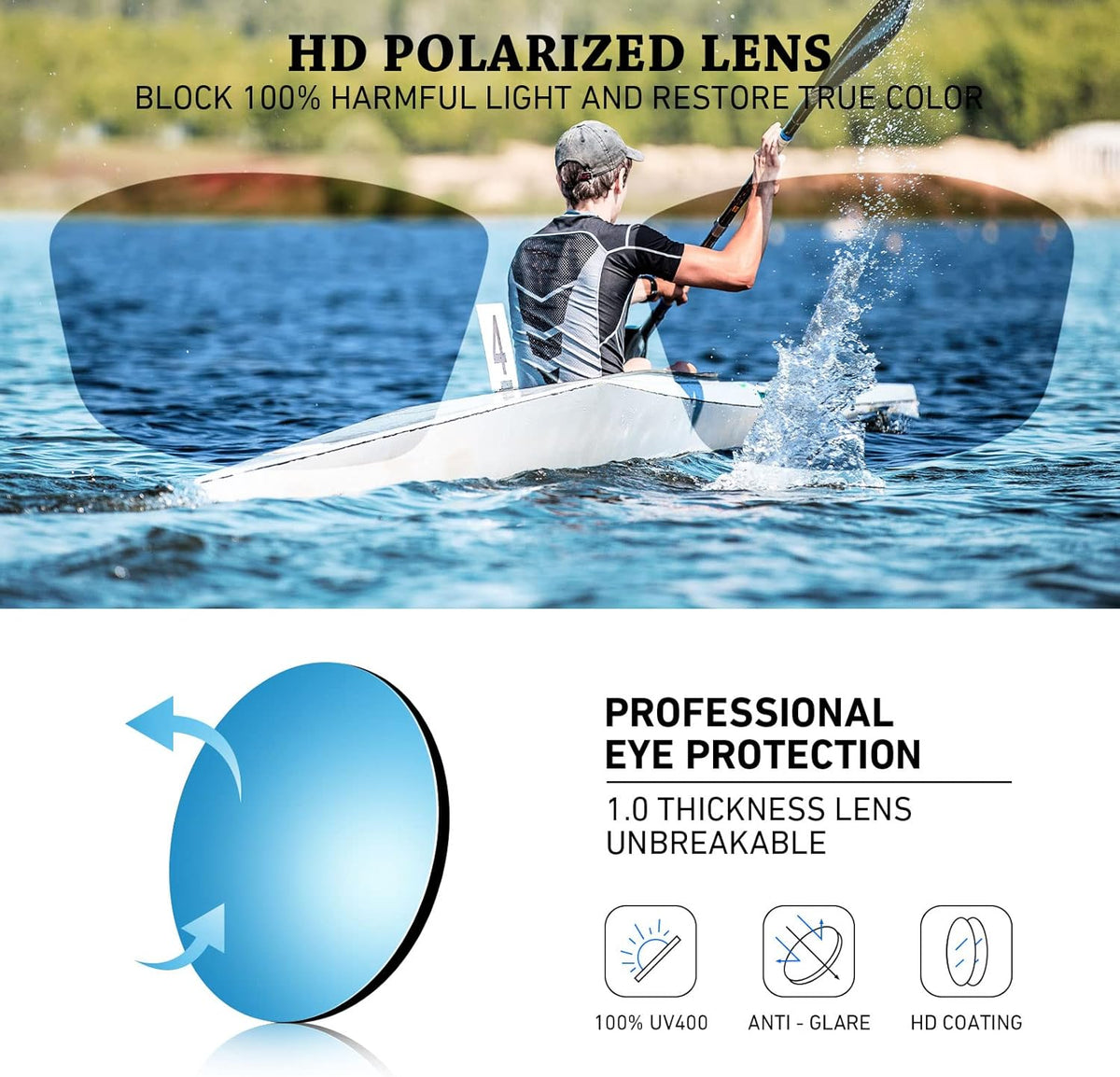 Polarized Sports Sunglasses for Men Women,Fishing Driving Rectangular Goggles UV400 Protection